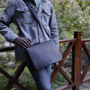 Leather Handmade Black 13 inch Laptop Crossbody Bag for Men/ Men's Messenger Bag/ Shoulder Computer Bag for Man/ Gift for Him Anniversary