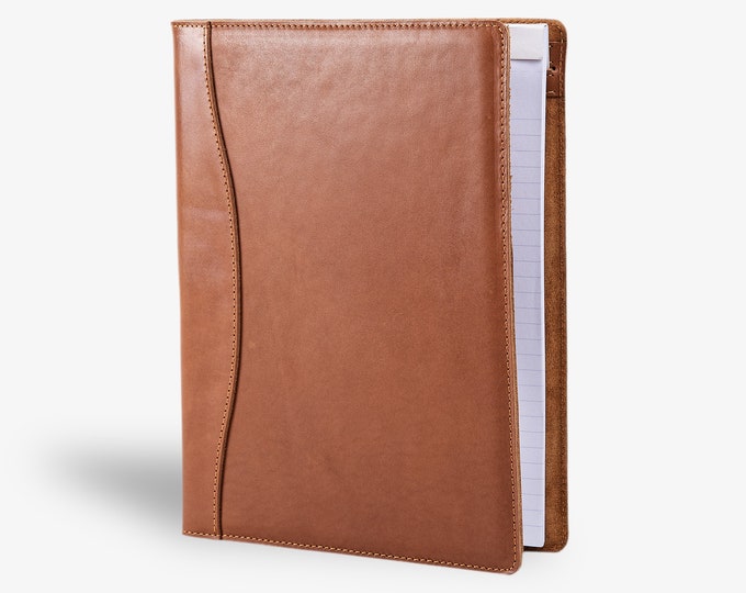 PERSONALIZED Leather Padfolio, Leather Journal, Corporate Gifts, Leather Portfolio for Men & Women, Leather Notebook | Marshall Maui Cognac