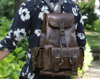 PEGAI Leather Backpack for Men and Women, Handcrafted Purse | McHenry Carenos Tobacco Brown