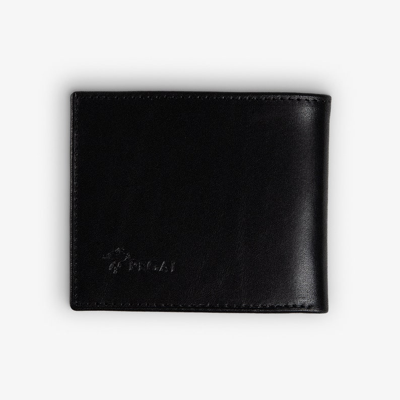 Personalized Leather Wallet, Men's Bifold Minimalist Wallet, Groomsmen Wallet Gift RFID Card Holder, Gifts for Him Edward Black image 6
