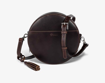 Leather Women's Brown Crossbody Circle Purse/ Full-grain Aniline Leather/  Minimalist Round Bag/ Gift for Her - Etsy Denmark