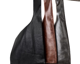 Poşet Grocery Tote, Full Grain Buffalo Leather Bag, Handmade Minimalist, Black Tobacco Gray [PRE-ORDER]