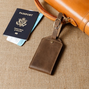 Personalized Leather Luggage Tag, Custom Travel ID Tag, Groomsmen Gift, Graduation Gift, Backpack Tag, Handmade by PEGAI | BOND Sand