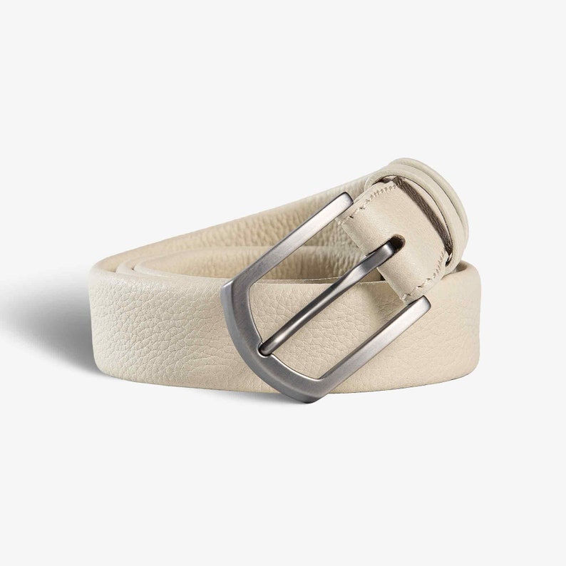 HANDMADE Men's Leather Belt, Fashion Leather Belt, Premium Waist Belt, Groomsmen Gifts, Gifts for Him, Pebbled Leather Belt Preston Ivory image 2
