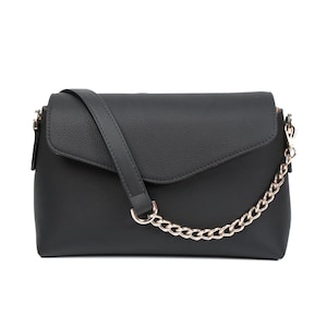 PEGAI Schwarze Handtasche aus Kalbsleder mit Kieselsteinen - Luxuriöse Crossbody-Geldbörse mit verstellbarem Riemen und goldenen Metallteilen Helen