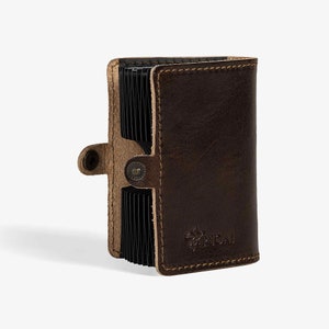 HANDMADE Leather Card Holder, Italian Leather Card Case,  Minimalist Credit Card Holder for Men & Women, Groomsmen Gifts | Acorn Dark Brown