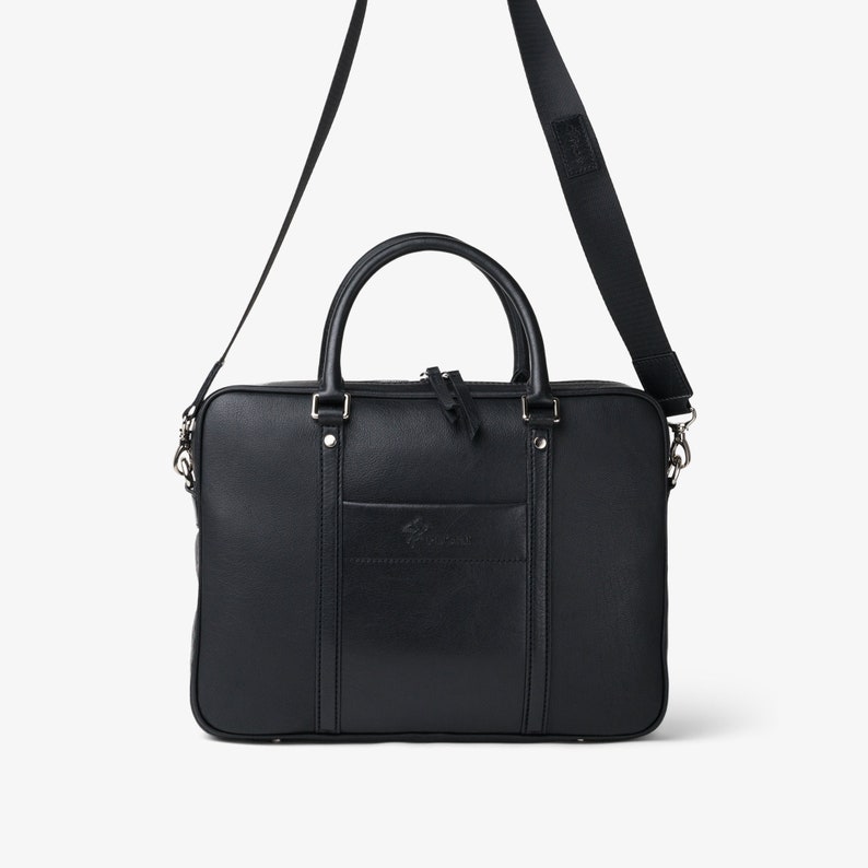 Leather Black Briefcase for both Women and Men/ Leather Laptop Bag/ Portfolio Bag/ Work Bag/ Attached Bag/ Graduation Gift Black Senior 画像 9