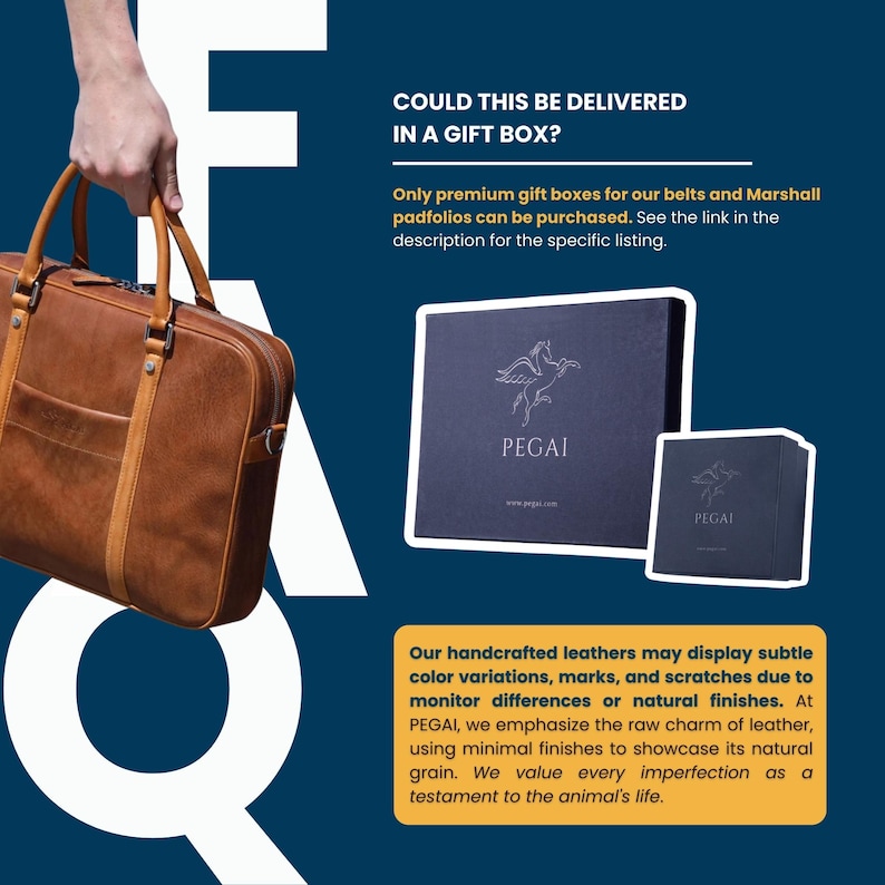 Close-up of tan leather bag and branded PEGAI gift box—ideal for premium gifting and authentic leather lovers.