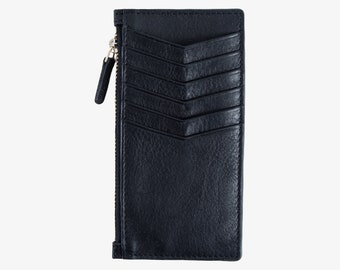 Pegai Leather Card Case Wallet, Slim and Small Wallets With Zipper for Women, Cute Cash Wallet, Travel Gifts | Isabel Dymnos Black