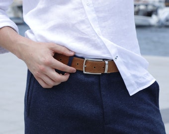 Pegai Leather 2-in-1 Reversible Belt, Full Grain Leather Belt for Men, Thick Belt for Him, Christmas Gifts | Ryan Black & Light Brown
