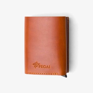 Portefeuille homme en cuir marron à trois volets avec accès rapide aux cartes/Cuir pleine fleur pour homme Petit porte-cartes cognac/Porte-monnaie homme/Cadeau pour homme | Mack
