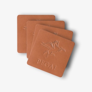 Pegai Handmade Leather Square Coasters, Set of 4, Home Decor & Organization | Kirby Taba Brown
