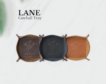Bandeja de cuero para guardar objetos pequeños, bandeja de valet de grano completo, organizador de mesita de noche, bandeja de regalo para hombres, regalo para padrinos de boda, regalo corporativo / LANE