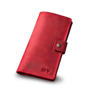 GEPERSONALISEERDE lederen handgemaakte rode slanke chequeboekomslag/aangepaste volnerf paardenleren chequehouder/cadeau voor grootvader/Clark