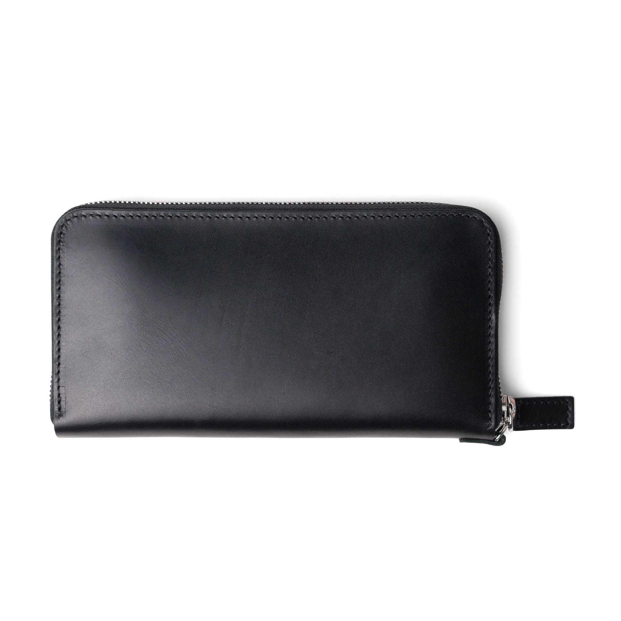 Women's Black Leather Large Zip Around Designer Clutch