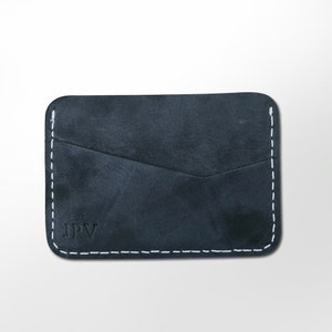 Tarjetero de piel con monograma para hombre, tarjetero minimalista, billetera fina, regalo personalizado para él, con iniciales, arcilla, azul marino y blanco