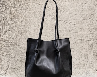 Flora Everyday Leather Tote – Smooth Calf Black | Leather Tote Bag | Suede Tote | Wedding Gift | Commuter Tote | Rustic Gift