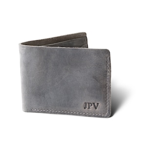 Personalized Distressed Leather Wallet, Mens Minimalist Wallet, Classic Billfold Cash Wallet, Monogrammed Gift For Him with Initials BUR Rock