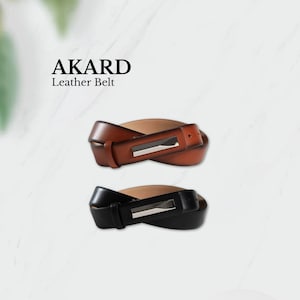 Pegai Black/Brown Personalized Leather Mens Belt, Full Grain, Ready to Ship, Dress Belt for Men, Handmade Belt for Him, Wedding Gift | Akard