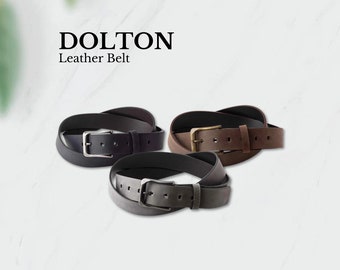 PEGAI Men's Leather Belt, Top-Grain Calfskin,  3 Colors – Black, Brown, Gray, Brushed Nickel Buckle, Personalized Gift for Him | DOLTON