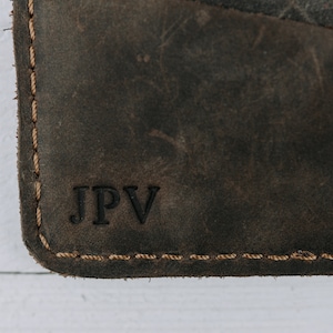 MONOGRAMMED Leather Cardholder Mens Leather Wallet Minimalist Card Holder Personalized Groomsmen Gift Monogram Initials Clay Chestnut image 2