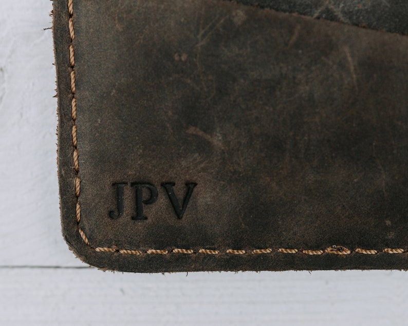 MONOGRAMMED Leather Cardholder Mens Leather Wallet Minimalist Card Holder Personalized Groomsmen Gift Monogram Initials Clay Chestnut image 2