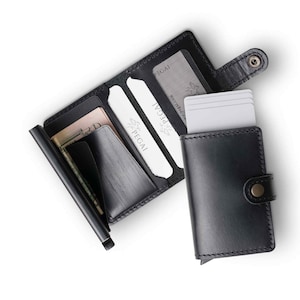 Leder Handgemacht Schwarz Kleine Brieftasche für Herren/ Minimalistischer Leder Schnell Access Kartenhalter/ Geschenk für Jubiläum Geburtstag | Agustin
