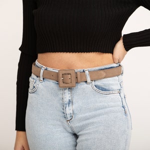 Pegai Leather Women's Suede Belt, Minimalist Design, Belt for Pants, Jeans, and Dresses, Gifts for Her | Beverly Beige Brown