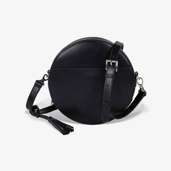 Leather Women s Smooth Black Crossbody Circle Purse Full grain Aniline Leather Minimalist Round Bag Gift for Her Etsy Canada