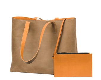 Bolso tote PEGAI de piel marrón, piel flor envejecida, apto para portátil, fabricado en España, regalo para ella / SHARON