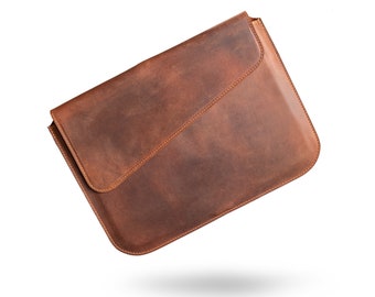 Leather MacBook Air Pro Sleeve/ Brown Magnetic Cover for MacBook/ Gift for Him Her/ Tech Accessories/ Gift for Father ROS