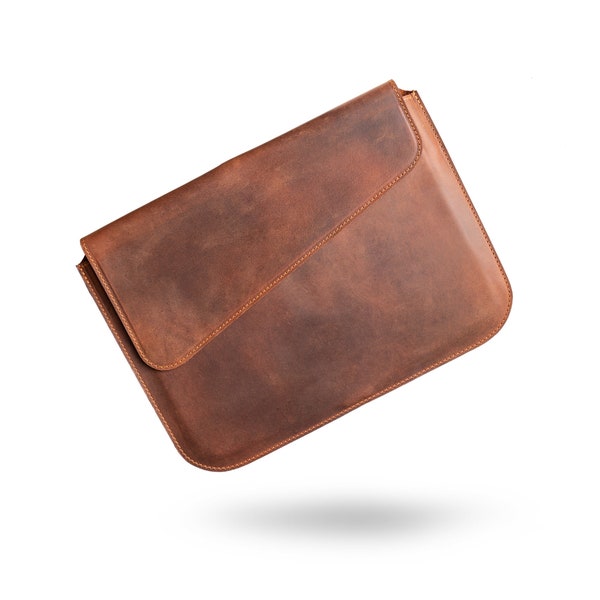 Leather MacBook Air Pro Sleeve/ Brown Magnetic Cover for MacBook/ Gift for Him Her/ Tech Accessories/ Gift for Father ROS