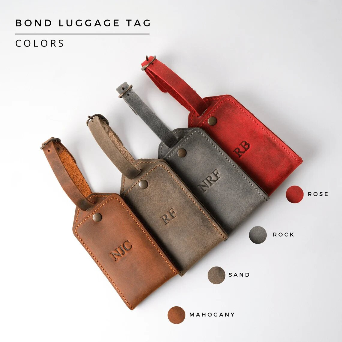 MONOGRAMMED Leather Luggage Tags Personalized Travel Tags Leather ID Tags Custom Gift for Bridesmaids, Groomsmen, Wedding Favors  | Bond