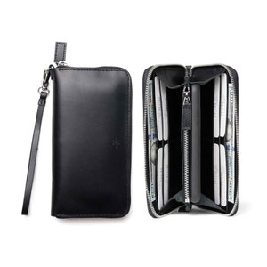 Cartera de mano grande de cuero negro con cremallera para mujer, regalo para ella, regalo de aniversario, billetera clásica extragrande para mujer