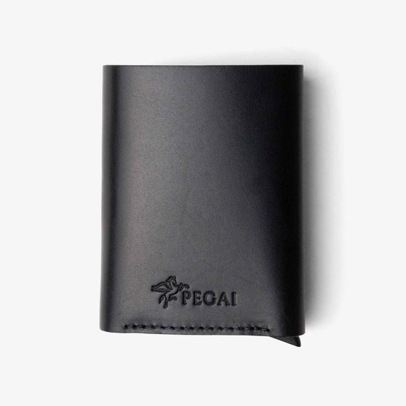 Leather Black Men's Trifold Quick Card Access Wallet/ Top 