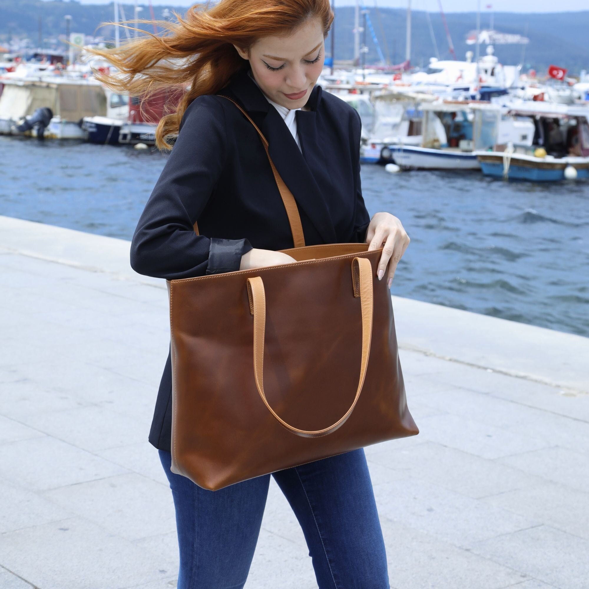 HANDMADE Italian Leather Bucket Bag by PEGAI Premium Leather 