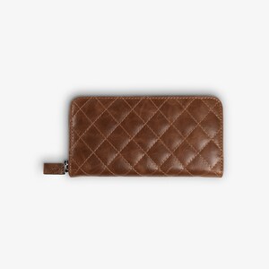 Cartera acolchada larga hecha a mano para mujer, diseño de billetera minimalista lindo, billetera grande para tarjetas para mujer, regalos para damas de honor / Marrón tabaco Sherry