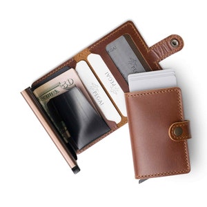 Cartera pequeña de cuero marrón hecha a mano para hombre/ Tarjetero minimalista de cuero de acceso rápido/ Regalo para aniversario o cumpleaños/ Agustín