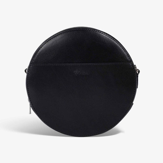 Leather Women s Smooth Black Crossbody Circle Purse Full grain Aniline Leather Minimalist Round Bag Gift for Her Etsy Ireland