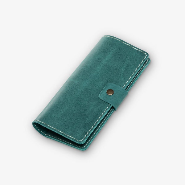 Couverture de chéquier en cuir personnalisée, porte-chéquier minimaliste, portefeuille de chéquier mince, accessoires de bureau d’affaires | Clark Turquoise