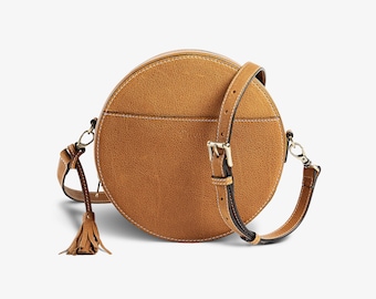 HANDMADE Women's Leather Crossbody Bag, Leather Purse for Women, Anniversary Gift for Her, Minimalist Aesthetic Sling Bag | Roundy Cinnamon