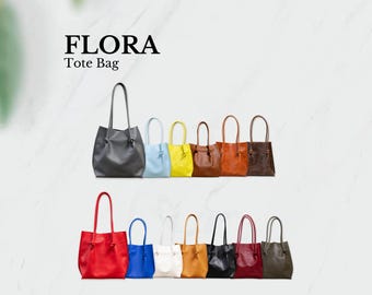 Flora Leather Tote Bag, Full Grain Suede Tote, Bride Gift, Bridesmaid Bag, Laptop Commuter Tote, Silky and Smooth Calf