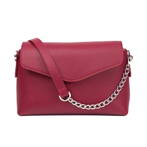 PEGAI Handtasche aus bordeauxfarbenem Kalbsleder mit Kieselsteinen - Luxuriöse Crossbody-Geldbörse mit verstellbarem Riemen und Nickel-Hardwares, Reisegeschenke | Helen