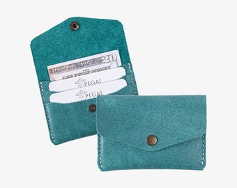 PERSONALIZED Leather Cardholder by PEGAI, Monogrammed Slim Leather Women's Wallet, Minimalist Wallet, Gift for Her | Seline Turquoise Green