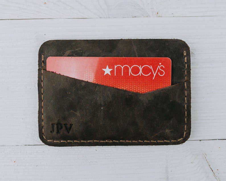 MONOGRAMMED Leather Cardholder Mens Leather Wallet Minimalist Card Holder Personalized Groomsmen Gift Monogram Initials Clay Chestnut image 7