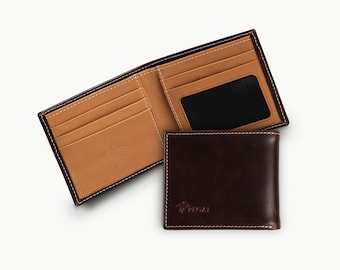 PEGAI Personalized Leather Slim Bifold Wallet for Men, Gifts for Him | Edward Deep Brown