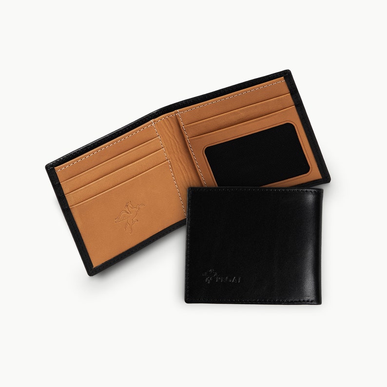 Personalized Leather Wallet, Men's Bifold Minimalist Wallet, Groomsmen Wallet Gift RFID Card Holder, Gifts for Him Edward Black image 2