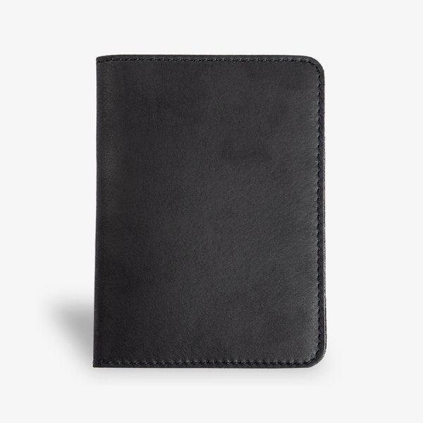 MONOGRAMMED Leather Travel Wallet Personalized Passport Wallet Distressed Leather Passport Cover Custom Travel Gift | Pike - Iphitos Black