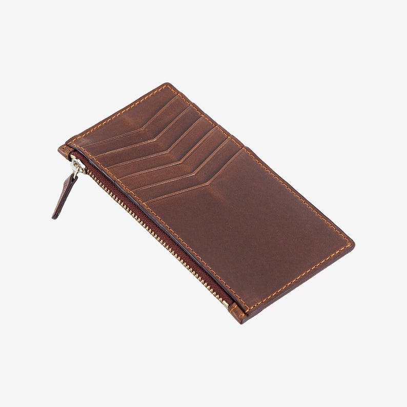 Pegai Leather Card Case Wallet, Slim and Small Wallets With Zipper for Women, Gifts for Her Isabel Taba Brown image 3