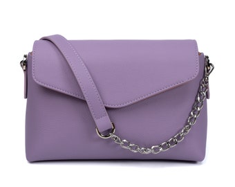 Bolso de mano PEGAI de piel de becerro granulada color lila - Lujoso bolso bandolera con correa ajustable y herrajes de níquel, regalo de viaje / Helen